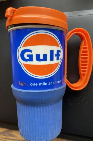 Vintage Whirley Gulf Plastic Oil Advertising Coffee Travel Cup Mug Made In Usa