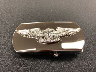 Us Navy Silver Belt Buckle With Air Warfare Emblem Military Issue