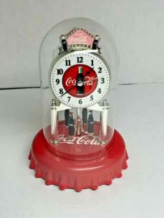 2006 Coca Cola Anniversary Clock With Glass Dome And Rotating Pendulum Diner