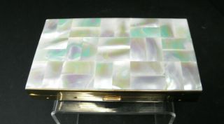 Vintage Mother Of Pearl Case Purse Compact W/puff & Mirror Cigarette Holder