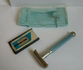 Vintage Gillette Lady Blue Starburst Safety Razor In Orginal Case Box M1