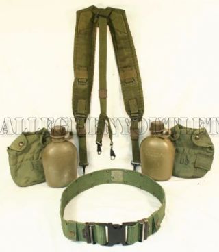 Us Military Med Pistol Belt Suspenders 2 Plastic Canteens Pouches Covers Set Vgc