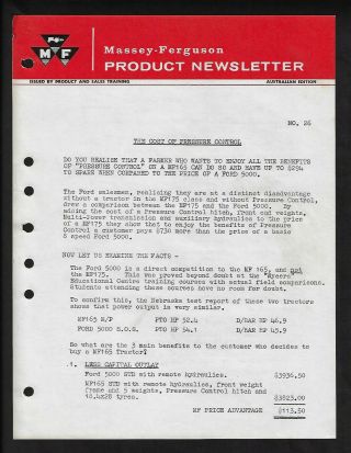 Massey Ferguson Mf165 Vs Ford 5000 Tractors 2 Page Product Newsletter 26
