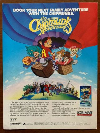 1987 The Chipmunk Adventure Home Video Vhs Movie Vintage Print Ad/poster Alvin