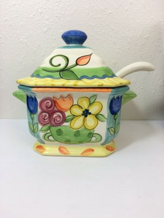 Vicki Carroll Soup Tureen And Ladle Square With Lid Spring Easter