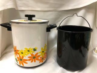 Vintage Ekco Country Garden Steamer Boiler Pot Porcelain Daisy 3pc Italy
