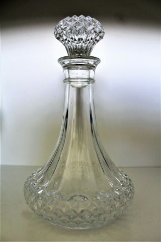 Vintage Crystal Glass Diamond Pattern Liquor Ship Decanter Barware With Stopper