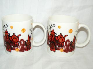 Starbucks 2000 12 Oz Pair Set Of 2 Town Of Pots Coffee Mugs Cups