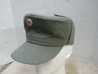 East German M43 Style Field Cap Hat W Ear Flaps & Cockade Size 59 1983 Date Code