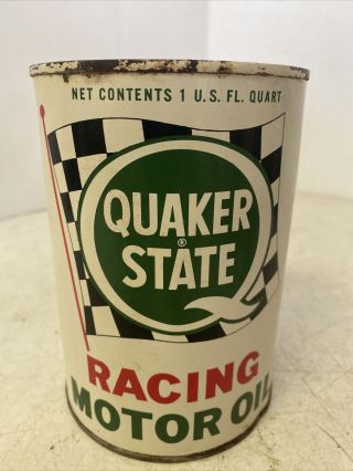Vintage Metal 1 Quart Quaker State Racing Motor Oil Can Full