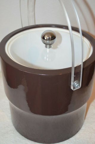 Vintage Mid Century Modern Brown Ice Bucket With Tongs Bucket Brigade
