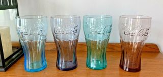 Set Of 4 Vintage McDONALD ' S Coca - Cola Glasses Ice Blue,  Purple,  Aqua,  And Rose 2