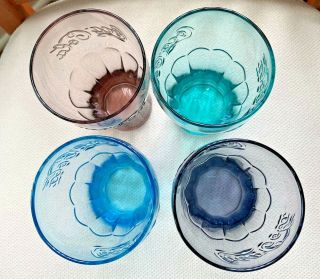 Set Of 4 Vintage McDONALD ' S Coca - Cola Glasses Ice Blue,  Purple,  Aqua,  And Rose 3
