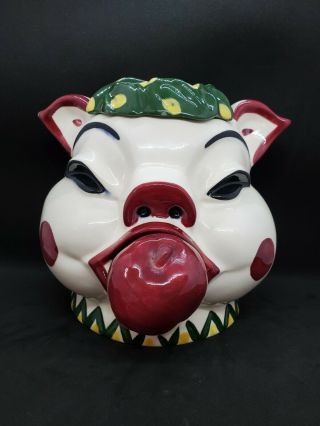 Vintage Rare Pig With Apple Cookie Jar By Marsh