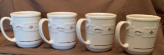 Longaberger Woven Traditions Red Coffee Mugs.  Set Of 4