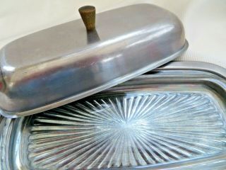 Vintage Butter Dish Stainless Steel Japan Wood Handle Glass Dish Mid Century