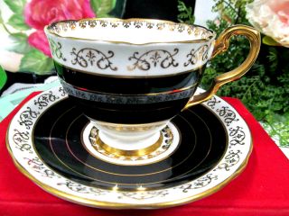 Royal Stafford Tea Cup And Saucer Black & Gold Gilt Teacup England 1950s