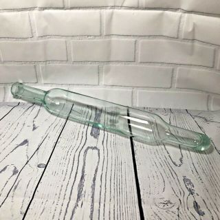 Vintage Green Tinted Glass 20 " Rolling Pin Bottle French Pastry No Cork