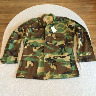 Us Army Military Woodland Camo Bdu Coat Shirt Large Long Tall 8415 - 01 - 390 - 8553