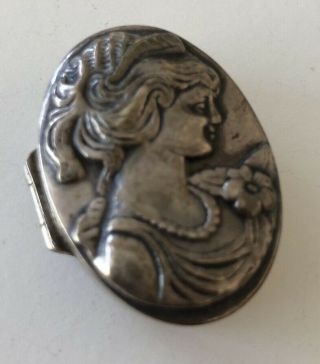 Vintage Art Nouveau Lady Sterling Silver 925 Repousse Pill Box Asis 13.  8 Gr
