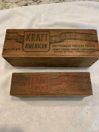 Vintage Old Wooden Kraft Pimento & Kraft American Process Cheese Boxes