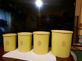 Vintage Set Of 4 1970s Yellow Tupperware Canisters Servalier Nesting Set W/lids