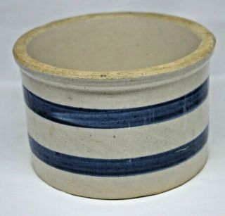 Vintage Antique Butter Crock Cobalt Blue Stripe Stoneware Pottery P313