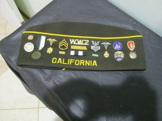 Vfw Cap/hat W/18 Pins Wwii Korea Army/navy California.