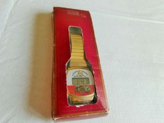 Vintage John Deere Digital Watch Moline Illinois Gold Tone Strap - Runs