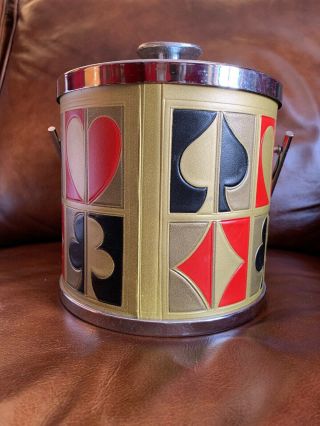 Vintage Mid Century Modern Serv - Master Poker Leather Ice Bucket