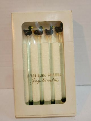 S/o 4 Vintage Georges Briard Glass Mallard Duck Cocktail Stirrers Swizzle Sticks