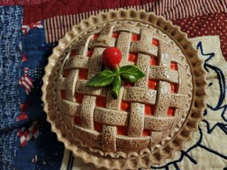 Whittier Ware Cherry Pie 9” Baker & Server Plate Lid Ceramic