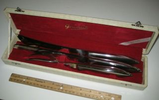 Vintage Japanese Artic Brand Stainless Steel 3 - Piece Carving Set W/ Case