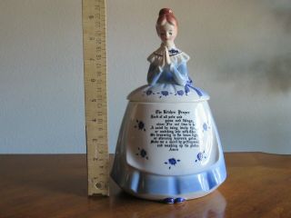Read Enesco Mother In The Kitchen Prayer Girl Lady Cookie Canister Jar Blue