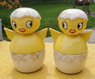 Vintage Holt Howard Chicken Salt And Pepper Shakers With Egg Cup Bases