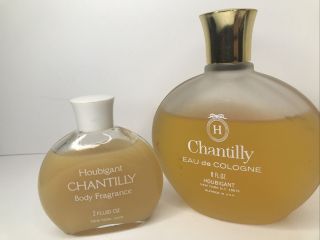 VINTAGE HOUBIGANT Chantilly Body Fragrance 2 oz,  Eau de Cologne 8 oz BUNDLE USA 2