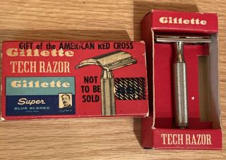 Vintage Gillette Tech Razor - Gift Of The American Red Cross - W/ Box