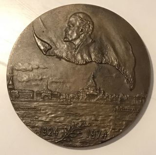 1974 Leningrad Ussr Soviet Russian Bronze Table Medal 50 Years Lenin