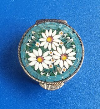 Vintage Silver Tone Pill Box With Floral Design.  Italy For Lord & Taylor