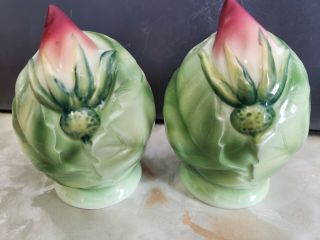 Vintage Py Anthropomorphic Cabbage Rose Salt And Pepper Shakers Japan 2