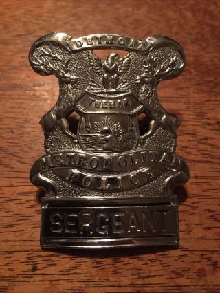 Vintage Detroit Metropolitan Police Sergeant Sergt Screw Back Hat Badge