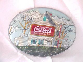 9 Inch Oval Coca - Cola Hanging Hand Painted Glass Suncatcher 1997