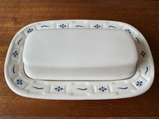 Longaberger Blue Traditions Pottery Butter Dish With Lid Made In The Usa