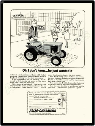 1965 Allis Chalmers B - 10 Lawn Mowers,  Garden Tractors Metal Sign: Milwaukee