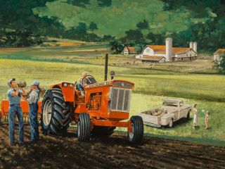 Allis Chalmers D21 Tractor Metal Sign: Farm & Family Scene/imagery