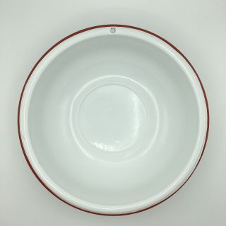 White Enamel Porcelain Wash Bowl Basin W/ Red Trim 12 1/2” X 3 1/4” Enamelware
