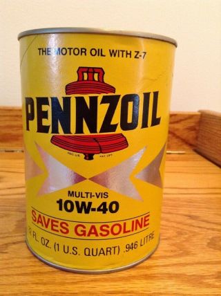 Vintage Full Pennzoil 10w - 40 Motor Oil With Z - 7 One Quart Cardboard Can -