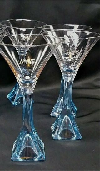 Set Of 4 Bombay Sapphire Gin Martini Glasses Twisted Square Base