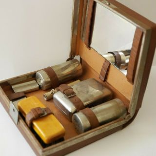 Vintage Men Travel Grooming Kit Vanity Case Toiletry Zip Up Case