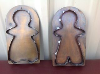 (2) Large Copper Handmade Cookie Cutters Boy & Girl 10 "